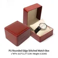 Brown PU leather watch box with lychee texture and fine stitching detail 10.3x11.2x7.1cm - Rounded Corner Style / Coffee