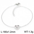 Silver stainless steel heart bracelet with clear cubic zirconia on white background - Bracelet (KB166623-K)
