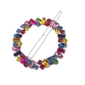 Détails de strass marquise colorés sur pince à cheveux ronde en métal avec brillance - Argenté