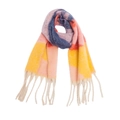 Chunky mohair-style plaid scarf with fringe in pink, yellow, blue, and orange colors - 02# Pink