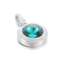 Polished stainless steel round pendant with faceted teal gemstone and square bail loop - Teal Blue Gemstone Silver Base (KP100735-K)