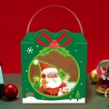 Scatola regalo di Natale verde con finestra trasparente e disegni di Babbo Natale e neve - Babbo Natale con gli occhiali