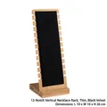 Close-up of a 26cm bamboo vertical necklace stand with 12 slots and black velvet panel - Black Velvet - 12 Slot Vertical Stand