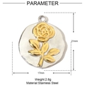 Detaillierte Größenparameter des Edelstahl-Rosenanhängers mit Maßen und Gewichtangaben - YE552-Silberne Basis Goldene Rose