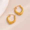 18K gold plated stainless steel heart hoop earrings with elegant ribbed texture for women - Gold Heart Ribbed
