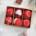 6-pack handmade wool felt Christmas balls with festive patterns in a kraft paper box - Red 6Pcs Set Diameter 5cm