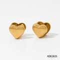 Golden heart-shaped stud earrings with textured pleated surface and metallic finish - Gold Heart Style (D2825)