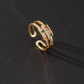 Macro shot of gold-plated adjustable ring featuring colorful rectangular cubic zirconia stones - Multicolor Rectangular Zirconia Double Layer