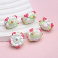 DIY hand-painted dessert-shaped resin beads with cream, heart, and flower patterns - White Bead + Green Flower + Red Heart