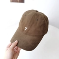 Brown washed canvas baseball cap with white number 7 embroidery on the front - Coffee