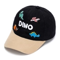 Kids black and khaki cotton baseball cap featuring colorful Dino embroidery graphics - 52-54cm / Black