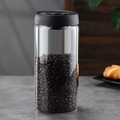 Vacuum sealed borosilicate glass coffee bean jar with black lid in kitchen setting - 1800ML / Transparent Bottle / Black