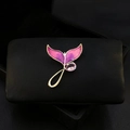 Golden whale tail brooch with pink gradient enamel and pear-shaped pink gemstone - 450# Purple Fishtail