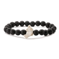 Lava stone beaded bracelet featuring a white dolphin charm and elastic stretch cord - Volcano