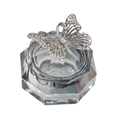 Octagon glass nail art cup with decorative gold butterfly lid for storage - Octagonal Dark Night Grey Butterfly Crystal Cup