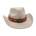 Grauer Cowboyhut aus Filz mit braunem Lederband und markanter Bullhorn-Schnalle - Einheitsgröße / Grau