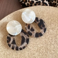 Leopard print and white marble texture acrylic drop earrings for women fashion - Marble & Leopard Print (36# Silver Earring Post - Brown - Black)