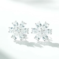 Macro detail of S925 sterling silver flower stud earrings with pear-cut clear gemstones - Six-petal Flower White Stud Earrings / White