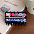 Elegant black acrylic claw clip with colorful Chaos Coordinator text and red heart - 8.5cm / Black