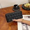 Cartera larga acolchada negra para mujer con cremallera en una cafetería - Estilo 2-Negro (Acolchado Rombo)