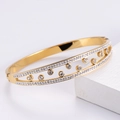 Bracciale rigido in acciaio al titanio placcato oro 18k con doppia fila di cristalli - Oro