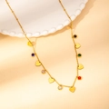 Gold stainless steel beaded necklace with colorful zircons and heart pendants - Multicolor Zirconia Heart Necklace