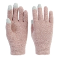 Dettaglio di guanti in maglia di ciniglia rosa con punte delle dita touch grigie - Rosa