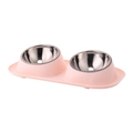 Pink double elevated pet bowl set with stainless steel inserts for dogs and cats - Light Pink (Stainless Steel Bowl) / 41*22.5*8.5cm