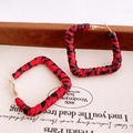 Square hoop earrings wrapped in red and black texture with gold metal hooks - 74# Silver Earring Post - Red - Red Black Stripe Wrapped Square Hoop