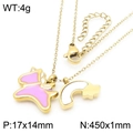 Golden necklace with pink butterfly and white rainbow cloud enamel charms for women - Gold Butterfly Rainbow (KN290919-GC)