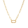 Golden paperclip chain necklace with a large oval carabiner clasp pendant detail - Style 3-Large Oval Clasp Chain Necklace