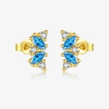Ohrstecker aus S925 Sterlingsilber vergoldet mit marquise-blauen und weißen Zirkonia - 925er Silber / Geometrischer Blau Gold Stil (MME1097-2)