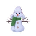 Plush Christmas snowman doll with red plaid hat and green scarf sitting decoration - Round Hat Style