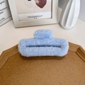 Plush light blue rectangle hair claw clip with soft faux fur texture for women - Sky Blue