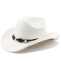 Detail of white felt cowboy hat with beaded decorative band on white background - M(56-58cm) / Cream