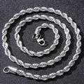 Collar de cadena de cuerda de acero inoxidable plateado pulido con cierre de langosta elegante - Plateado