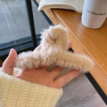 Plush faux fur shark hair claw clip in light coffee color for autumn and winter - Khaki Plush Hair Claw