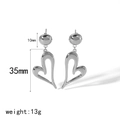 Pendientes de corazón en acero inoxidable plateado pulido, altura 45mm, peso de 13g - Estilo de Corazón Hueco Plateado (TE6773-S)