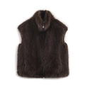 Fashionable dark brown faux fur vest with stand collar and zipper for women - S / Coffee