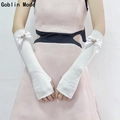 White JK Lolita knitted arm sleeves with ribbon bows and heart charms for women - One Size / 315# White (White Bow & Heart)