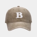 Berretto da baseball in cotone lavato marrone con ricamo lettera B bianca - Regolabile / Cachi