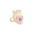 Gothic 18K gold open ring featuring a realistic anatomical heart with a pink eyeball inlay - Rose Red