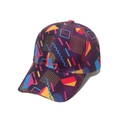 Retro 80s 90s style baseball cap with colorful geometric patterns on purple background - M (56-58cm) / Deep Purple Geometric Print (D)