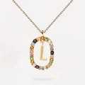 925 Sterling silver necklace with gold plated oval pendant and letter L charm - 925 Silver / Letter L (Gold)
