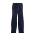 Marineblaue Damen-Freizeithose mit Seitenstreifen und elastischem Kordelzug im flachen Layout - XS / Dunkelblaue Hose