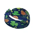 Navy blue St. Patrick's Day yoga headband with green shamrocks and twist knot detail - FC11-4 Navy Clover Gold Coin