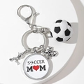 Silver metal soccer keychain with Soccer Mom charm, football pendant and player figure - White/Soccer Mom