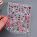 Self-adhesive Valentine's heart nail stickers with red LOVE designs, model XZ-D2307 - Envelope Cactus Style (XZ-D2307) / Red