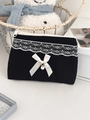 Elegant black velvet coin purse with lace trim, satin bow, and pearl pendant detail - Lace Trim Solid Black Style