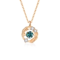 S925 sterling silver rose gold necklace with leaf design and teal gemstone pendant - Moissanite Blue Green Stone Rose Gold